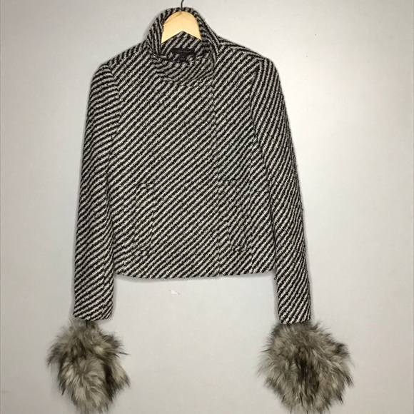 Ann Taylor Tweed Jacket with Fur Cuffs NEW - Picture 3 of 11
